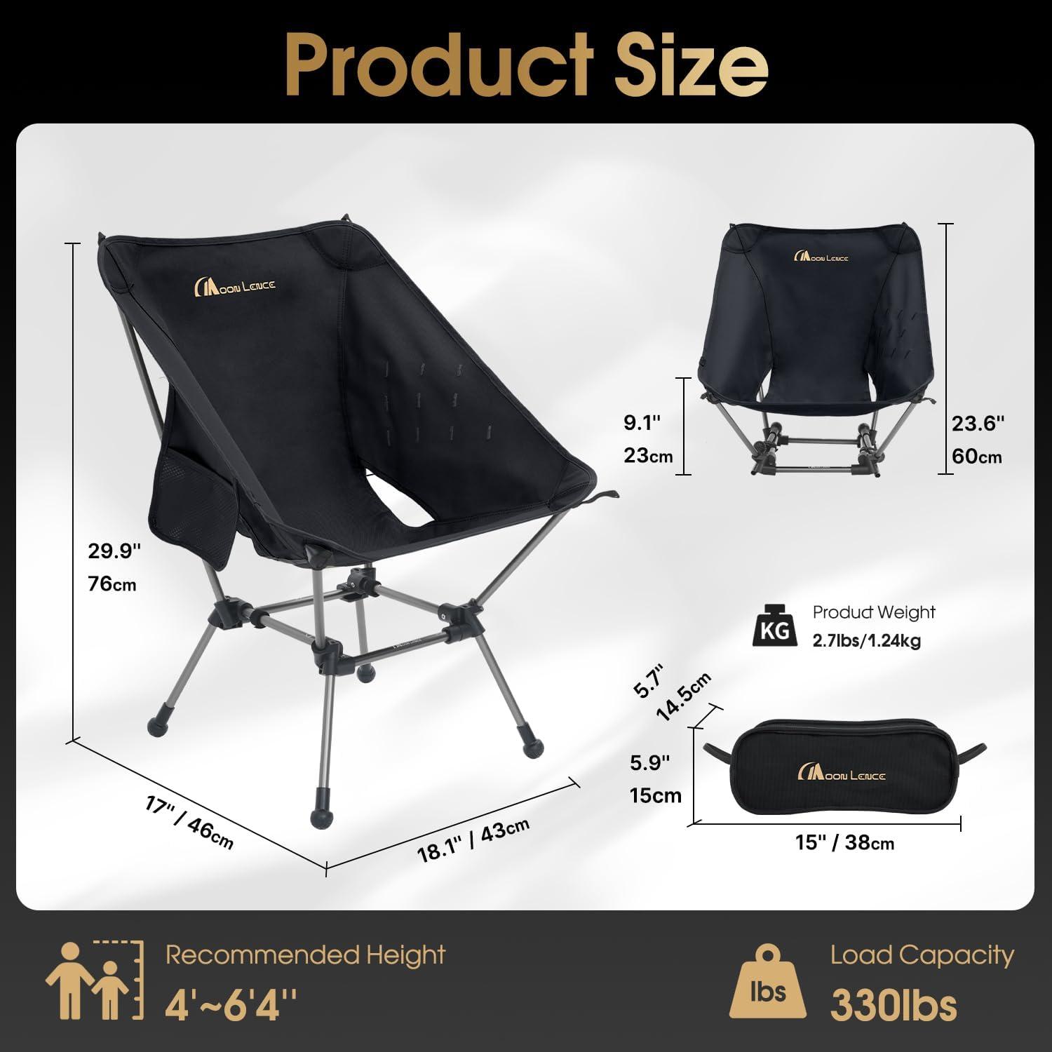 image:imageMOON LENCE Portable Camping Chair Plus Larger amp Roomier Compact and Lightweight Still Folding Chair for Backpacking amp Hiking 330Lbs Capacity Moss GreenBlack