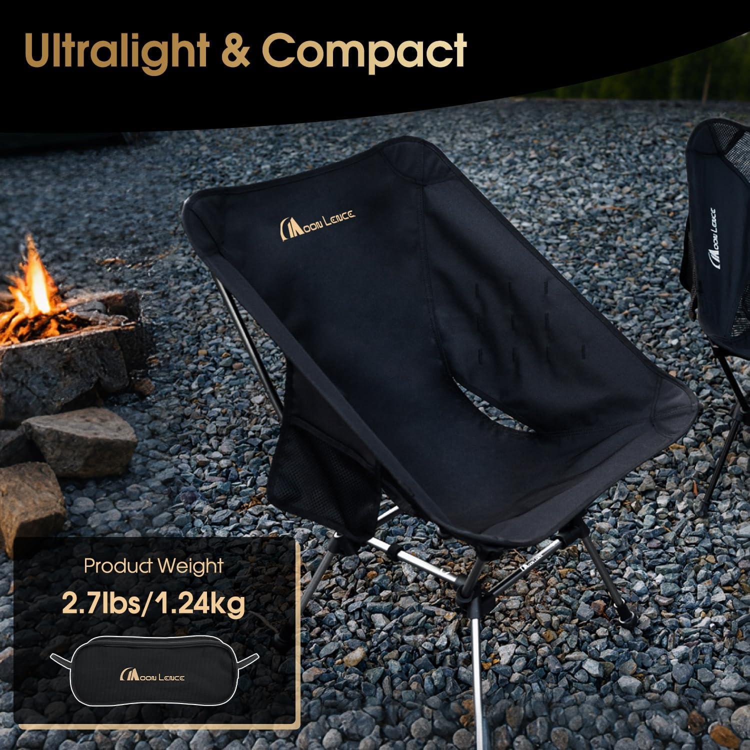 image:imageMOON LENCE Portable Camping Chair Plus Larger amp Roomier Compact and Lightweight Still Folding Chair for Backpacking amp Hiking 330Lbs Capacity Moss GreenBlack