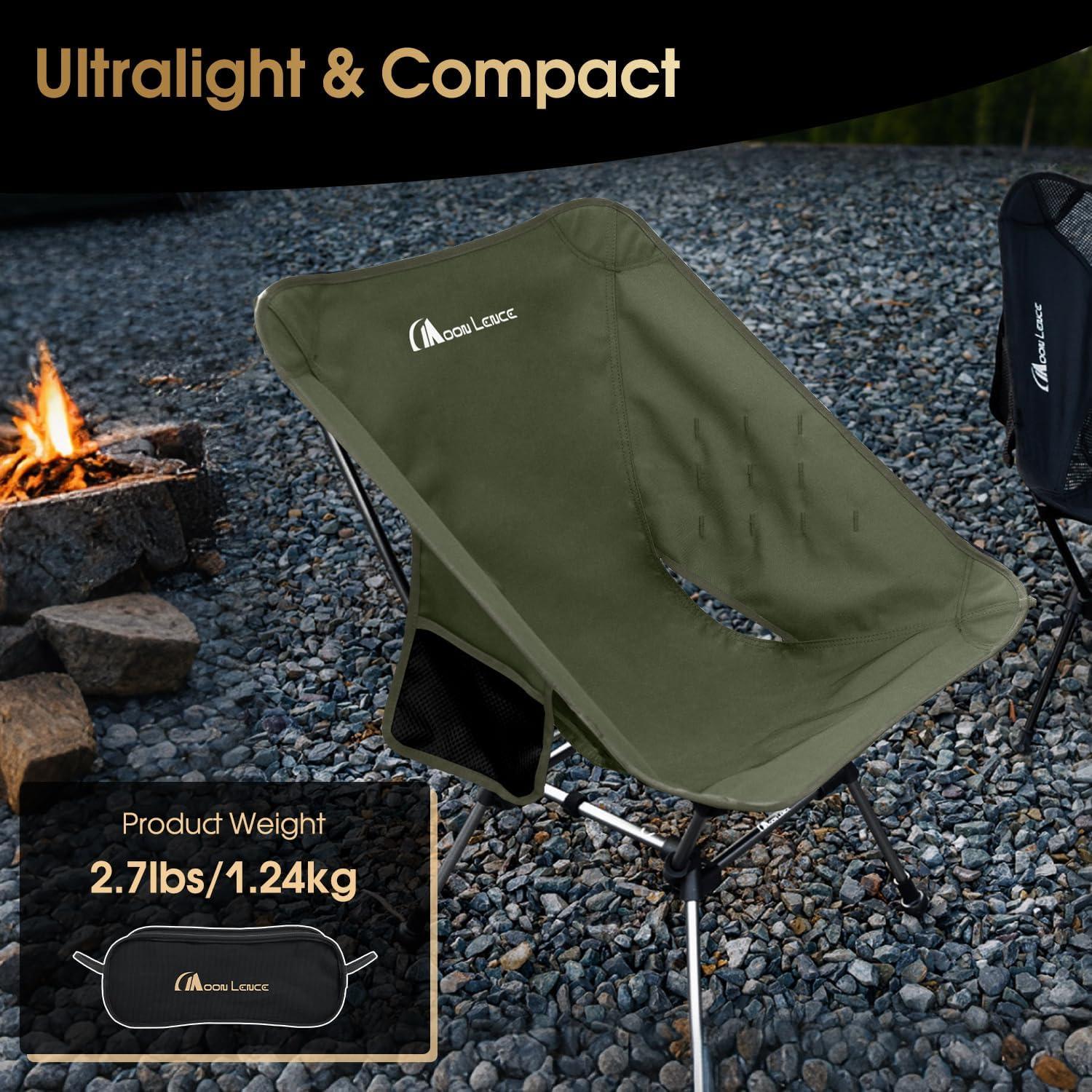 image:imageMOON LENCE Portable Camping Chair Plus Larger amp Roomier Compact and Lightweight Still Folding Chair for Backpacking amp Hiking 330Lbs Capacity Moss GreenMoss Green2pack