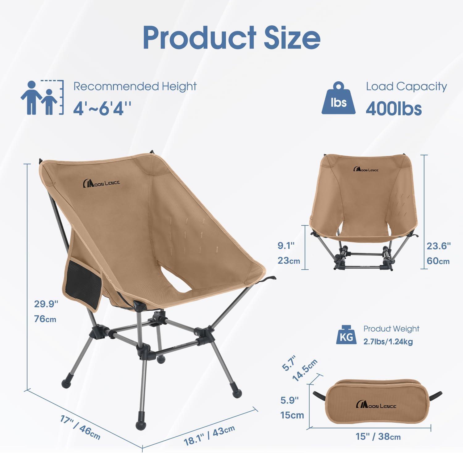 image:imageMOON LENCE Portable Camping Chair Plus Larger amp Roomier Compact and Lightweight Still Folding Chair for Backpacking amp Hiking 330Lbs Capacity Moss GreenDesert Rust2pack