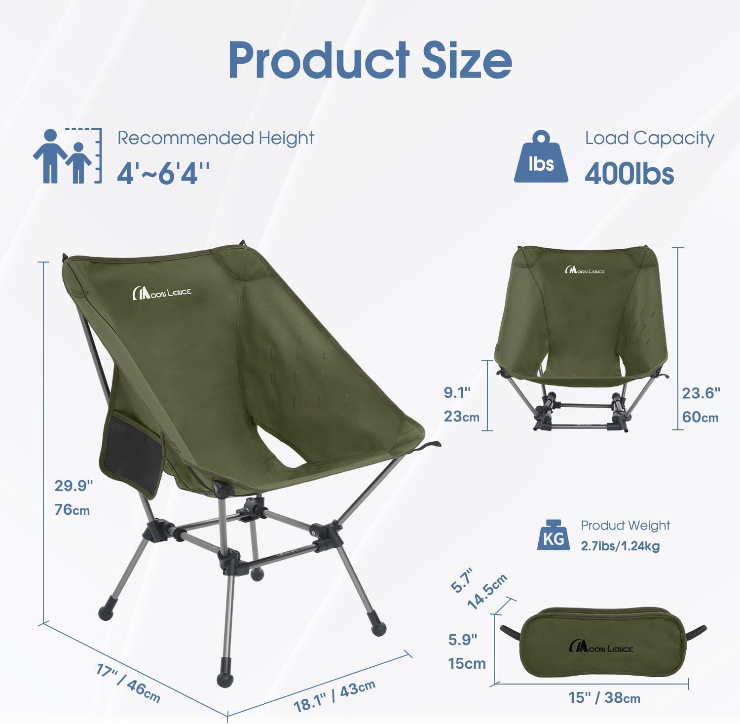 image:imageMOON LENCE Portable Camping Chair Plus Larger amp Roomier Compact and Lightweight Still Folding Chair for Backpacking amp Hiking 330Lbs Capacity Moss GreenMoss Green2pack