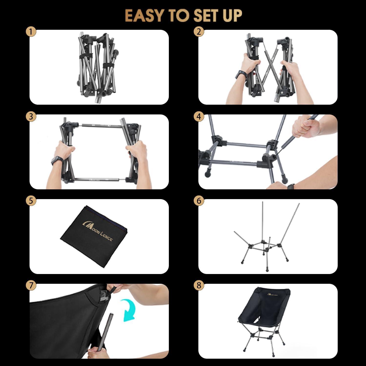 image:imageMOON LENCE Portable Camping Chair Plus Larger amp Roomier Compact and Lightweight Still Folding Chair for Backpacking amp Hiking 330Lbs Capacity Moss GreenBlack