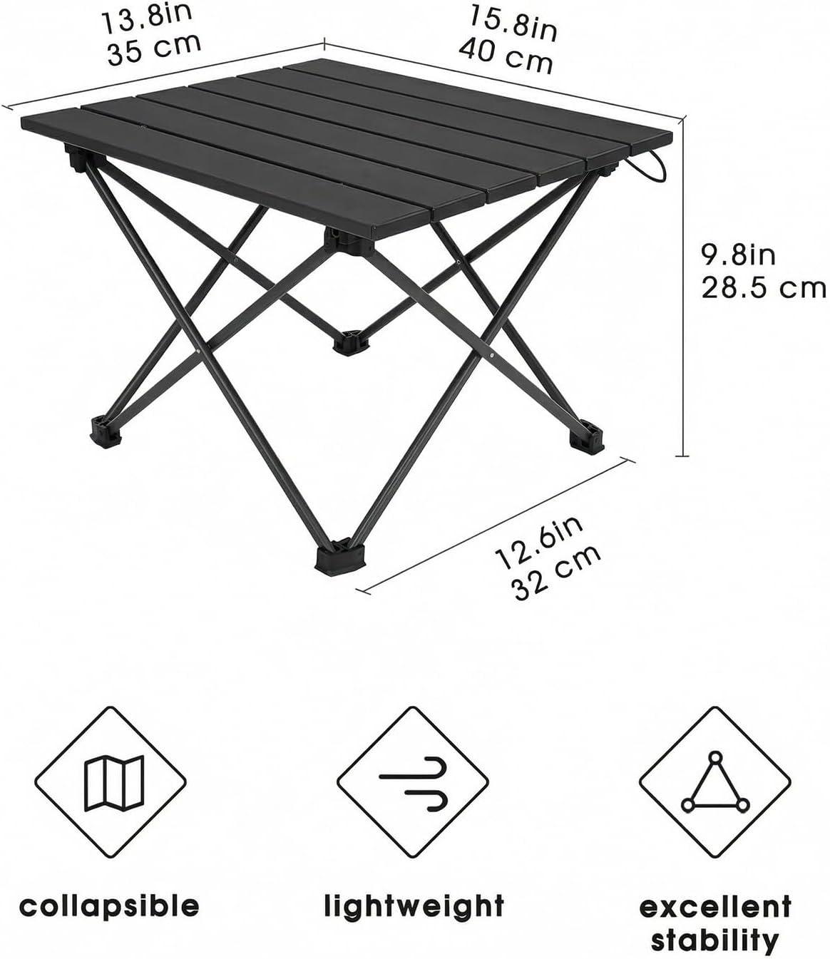image:imageMOON LENCE Ultralight Folding Camping Table CompactPortbale with Carry Bag for Outdoor Cooking Picnic Camp Boat Travel Black SPure Black