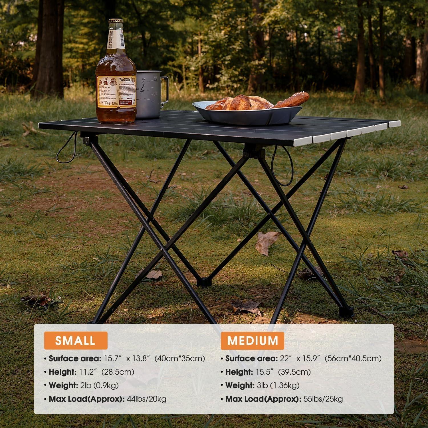 image:imageMOON LENCE Ultralight Folding Camping Table CompactPortbale with Carry Bag for Outdoor Cooking Picnic Camp Boat Travel Black SPure Black