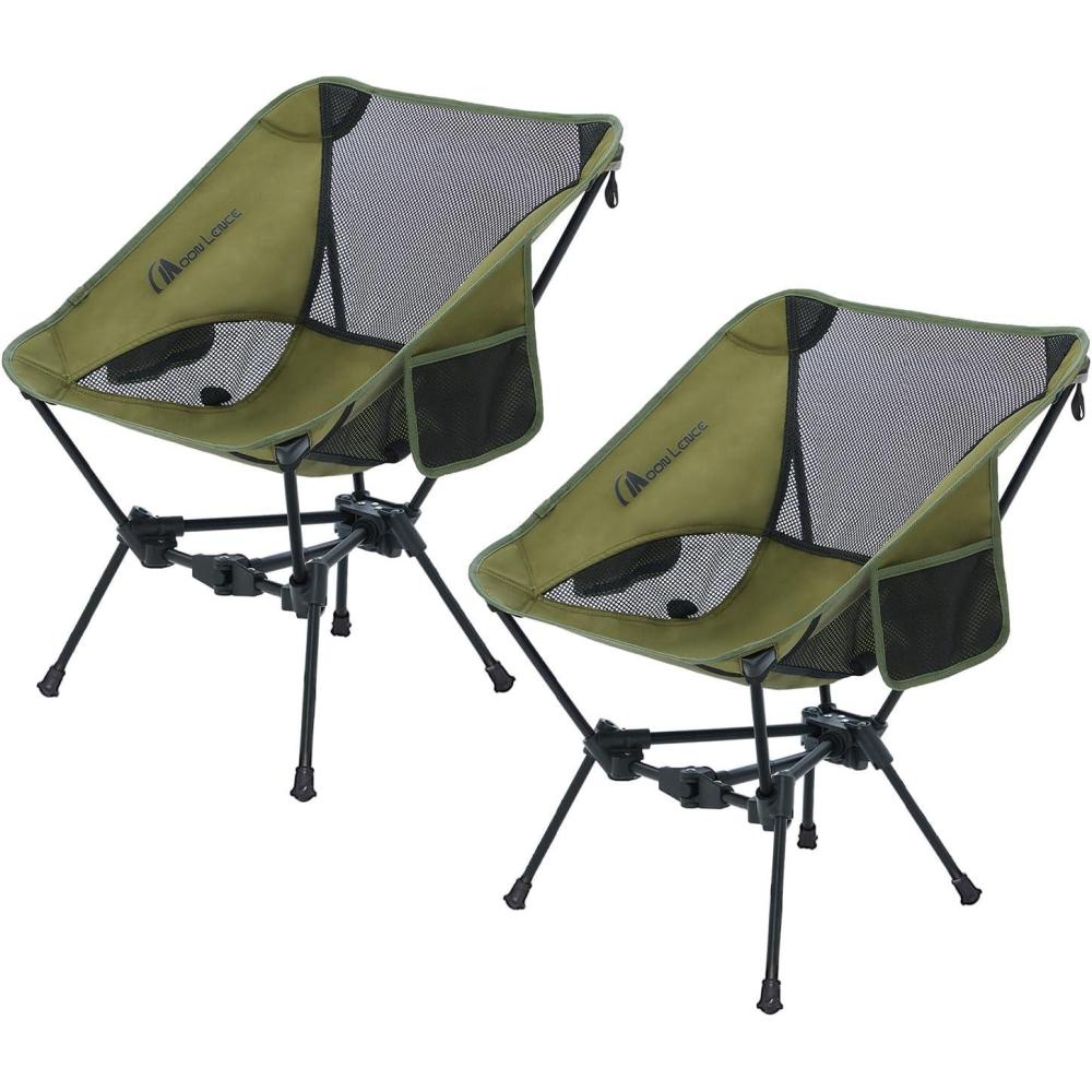 image:imageMOON LENCE 2 Pack Portable Camping Chairs Backpacking Chair The 4th Generation Ultralight Folding Chair Compact Lightweight Foldable Chairs for Hiking Mountaineering BeachGreen2pack