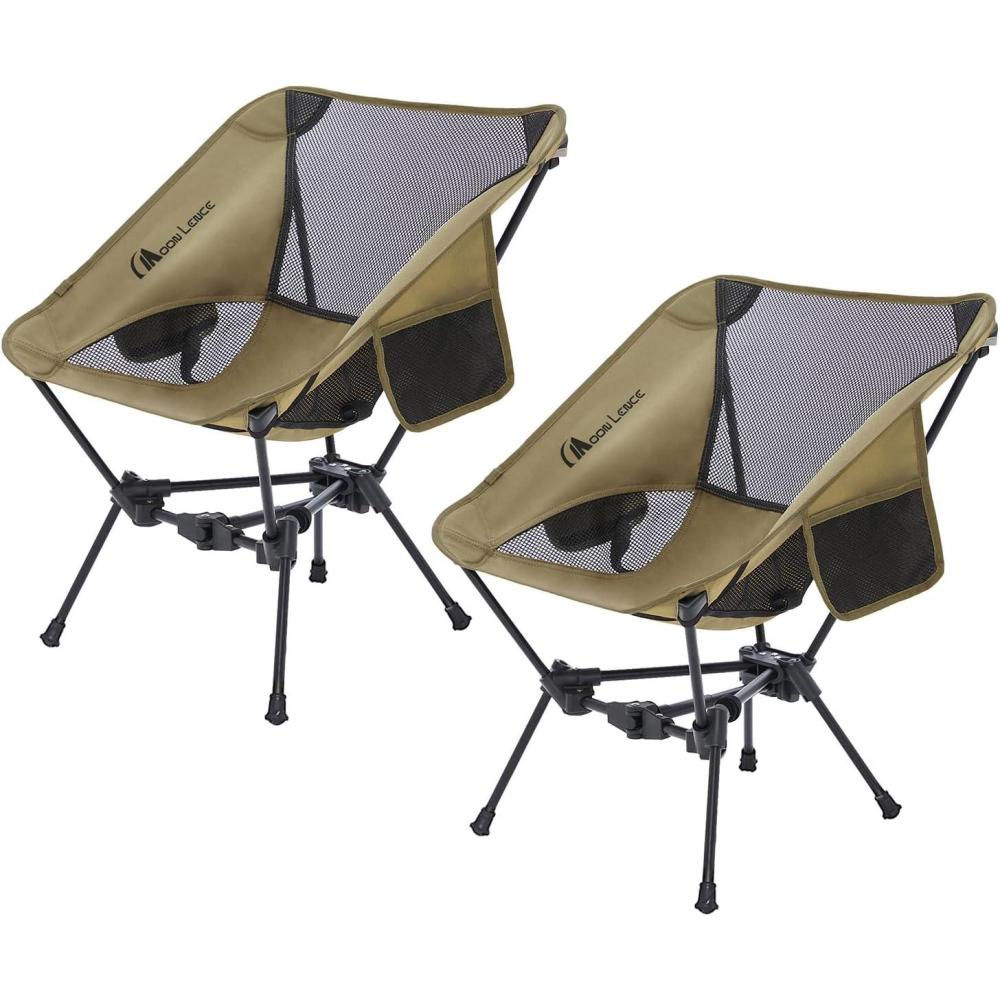 image:imageMOON LENCE 2 Pack Portable Camping Chairs Backpacking Chair The 4th Generation Ultralight Folding Chair Compact Lightweight Foldable Chairs for Hiking Mountaineering BeachKhaki2pack