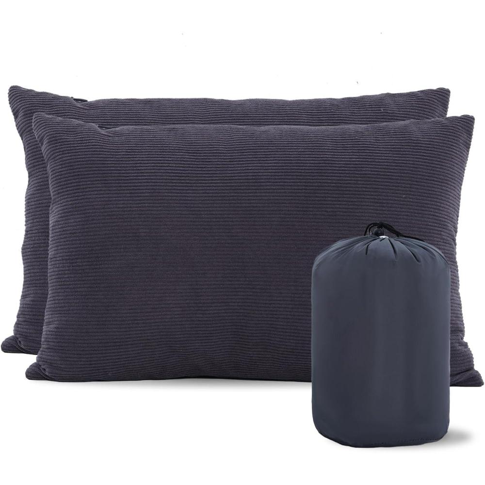 image:imageMOON LENCE Camping Pillows 2 Pack Compressible Camp Pillow with Washable Cover amp Carry Bag Plush Filled Backpacking Pillow for Hiking Travel Sleeping 14x18 GreyGrey