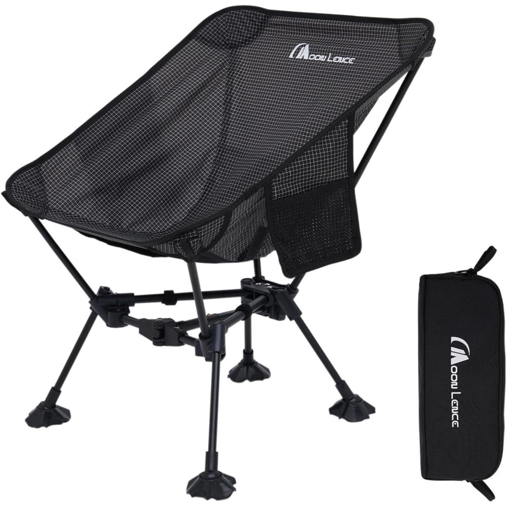 image:imageMOON LENCE High Back Folding Camping Chair 330lbs Portable Compact Chair with Wide Seat amp Ergonomic Back Support BlackBlackliteterragridfeet Pad