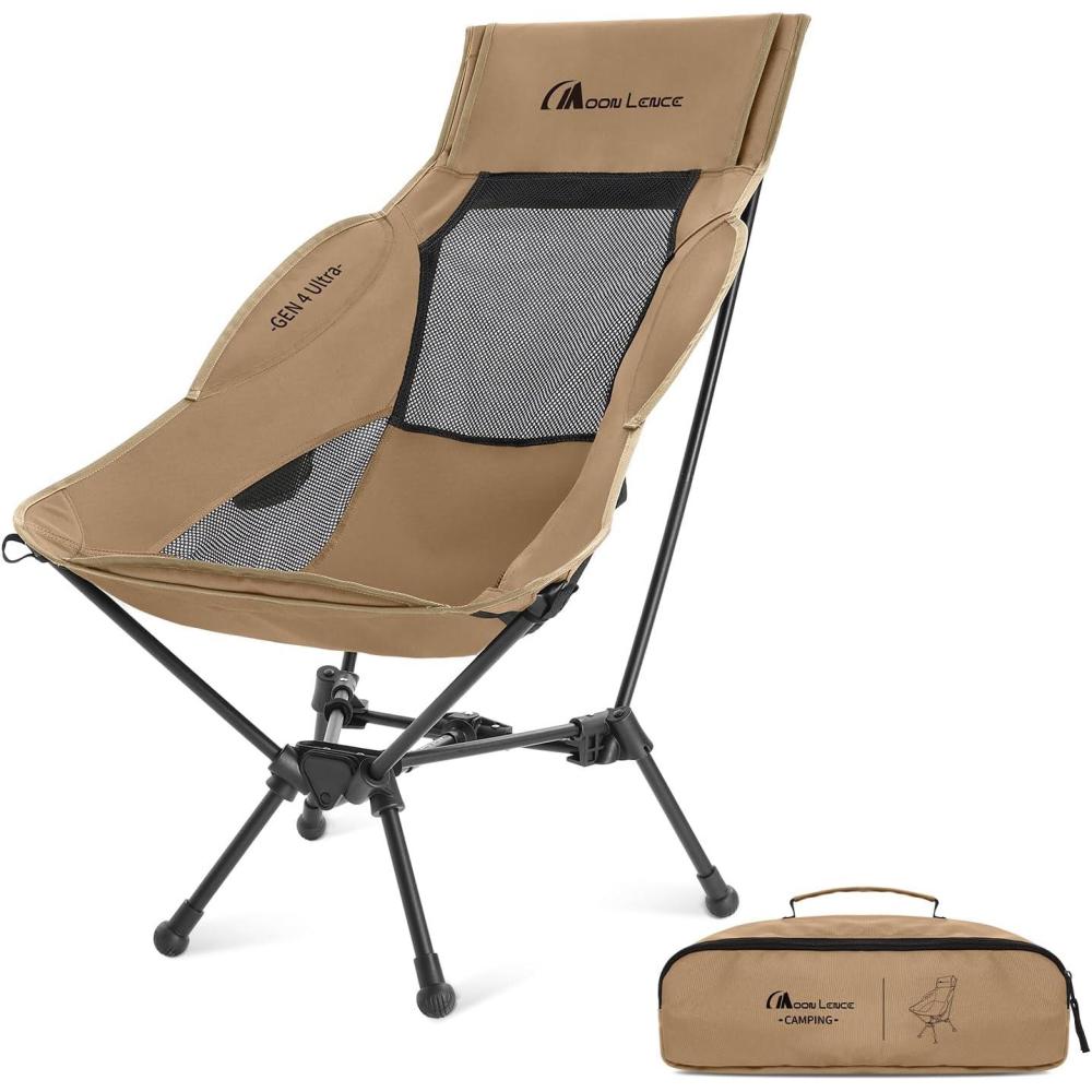 image:imageMOON LENCE High Back Folding Camping Chair 330lbs Portable Compact Chair with Wide Seat amp Ergonomic Back Support BlackKhaki