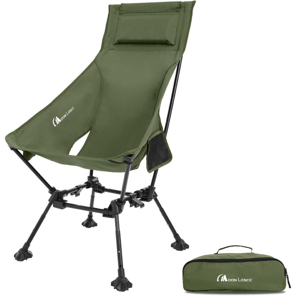 image:imageMOON LENCE High Back Folding Camping Chairs HeightAdjustable Widened Seat for Beach with AntiSinking FeetNew Green With Feet 1 Pack
