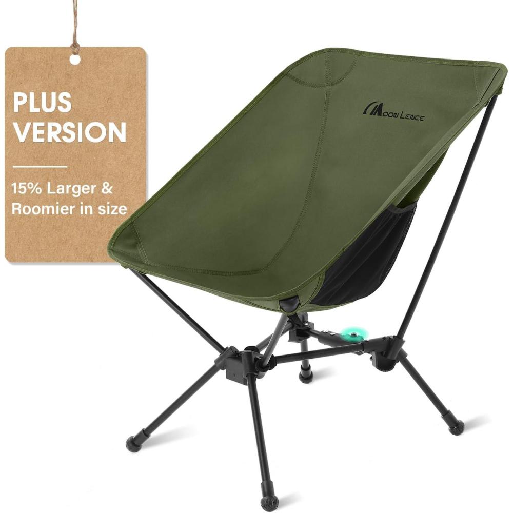 image:imageMOON LENCE Portable Camping Chair Lightweight Folding Backpacking Hiking Chair Plus Size Compact Yet Support 330 lbs GreenGreen