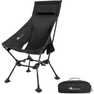 image:imageMOON LENCE High Back Folding Camping Chairs HeightAdjustable Widened Seat for Beach with AntiSinking FeetNew Black With Feet 1 Pack