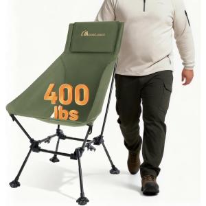 image:imageMOON LENCE Oversized High Back Camping Chair for Adults Height Adjustable Folding Camp Chair  400 lbs Capacity amp 54 lbs Weight Hidden Pillow Pocket Wide Seat for Camping Fishing Overlanding BlackGreen