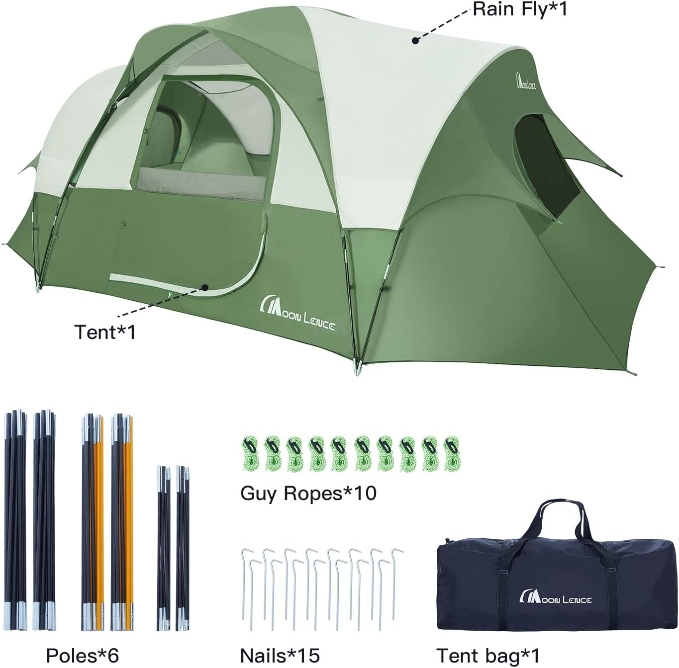 image:imageMOON LENCE Camping Tent 8 Person Tent Waterproof Windproof Family Tent Camping House Large Tent Double Layer Outdoor Tents Ultralight Dome Tent with Rooms