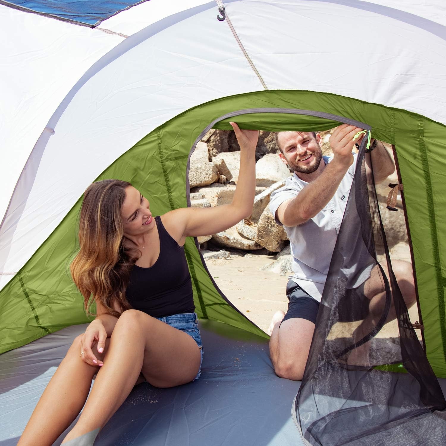 image:imageMoon Lence Pop up Tent Instant Tent 2 3 4 Person Camping Tent Waterproof Tent for Family Easy Setup with 3 Mesh Windows and 2 Big Doors