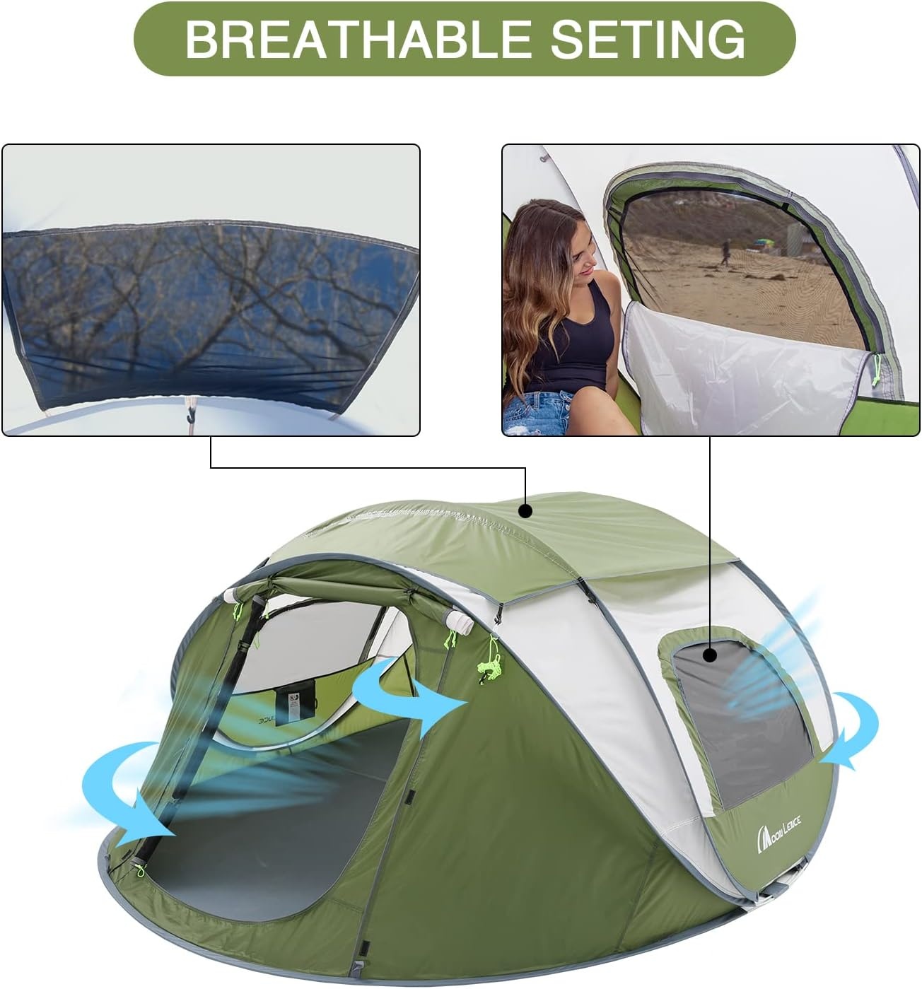 image:imageMoon Lence Pop up Tent Instant Tent 2 3 4 Person Camping Tent Waterproof Tent for Family Easy Setup with 3 Mesh Windows and 2 Big Doors