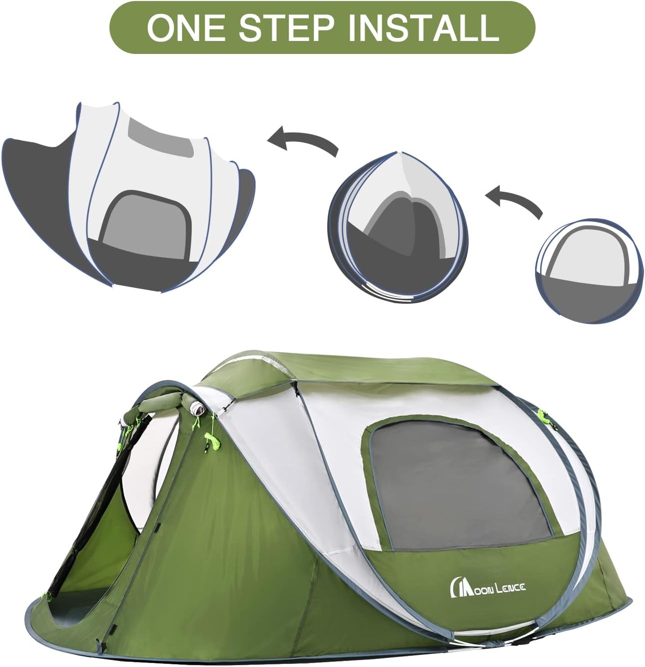 image:imageMoon Lence Pop up Tent Instant Tent 2 3 4 Person Camping Tent Waterproof Tent for Family Easy Setup with 3 Mesh Windows and 2 Big Doors