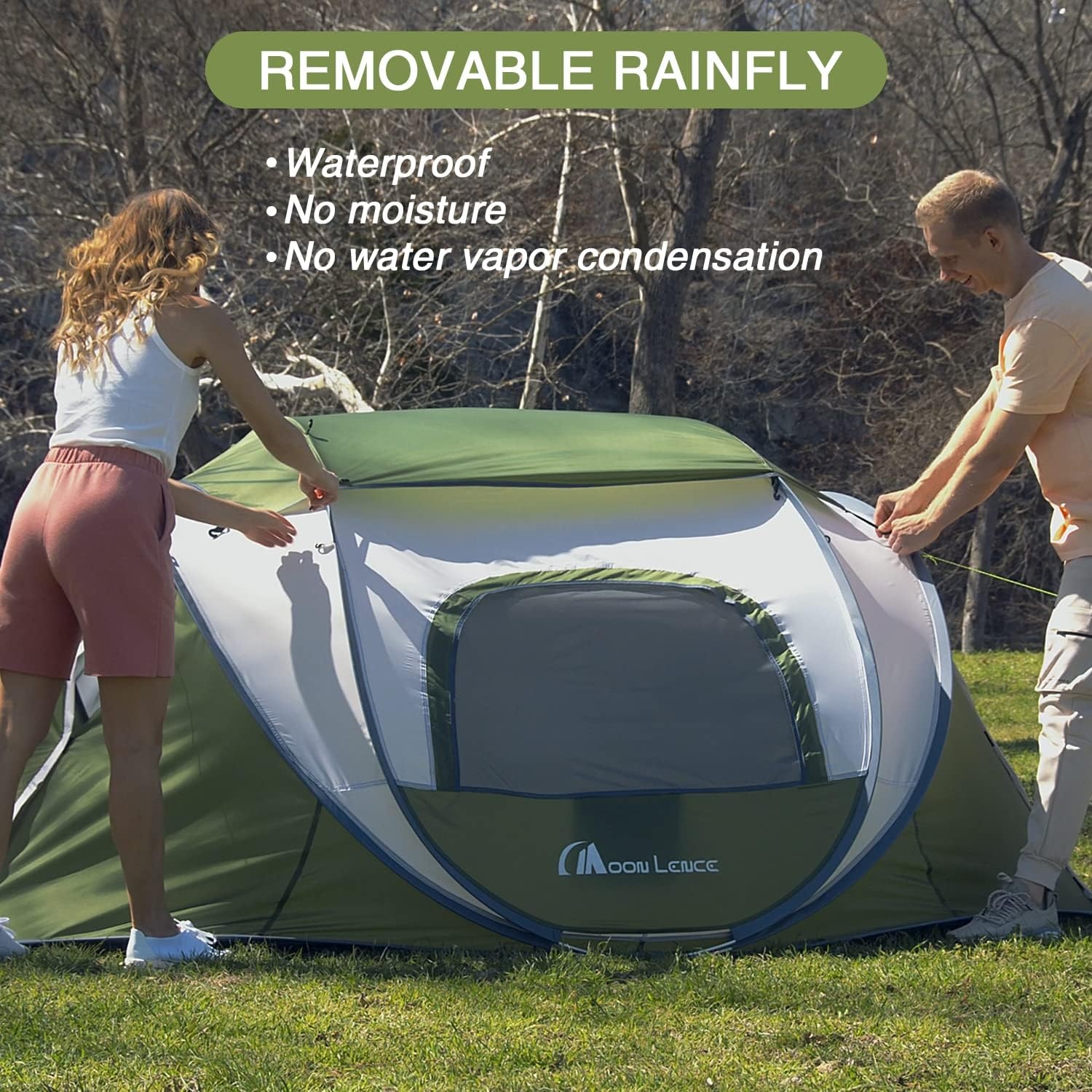 image:imageMoon Lence Pop up Tent Instant Tent 2 3 4 Person Camping Tent Waterproof Tent for Family Easy Setup with 3 Mesh Windows and 2 Big Doors
